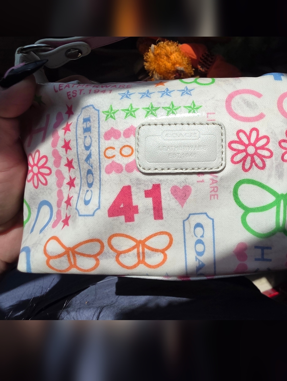 Coach White/Multicolor Butterfly Graffitti Baguette Bag with Matching Wristlet - Picture 2 of 10